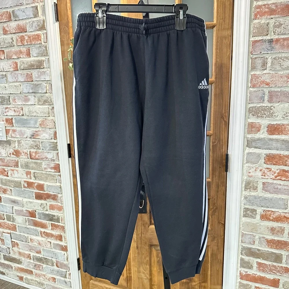 Adidas Sweatpants Men 2XL Black 3-Stripe Fleece Joggers Activewear Pants
